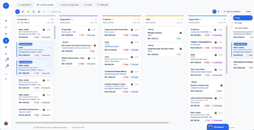CRM — Funil de vendas em kanban