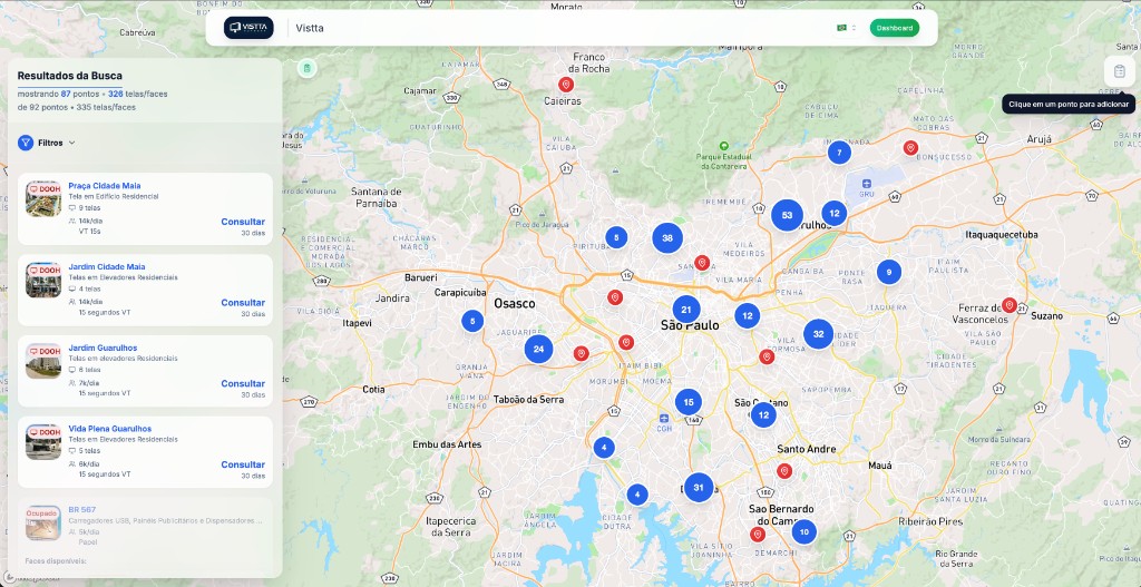 Mapa de inventário com pontos de mídia no mapa